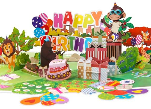 Magic Ants 3D-Pop-Up-Geburtstagskarte mit Tiermotiv, lustige und lebendige Dschungel-Feier-Grußkarte mit Umschlägen, perfekt für Kinder, Sohn, Tochter