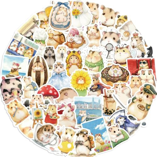 LYunMu Hamster Aufkleber Hamster Sticker Set 50 Stücke Niedlich Deko für Auto Laptop Skateboard Fahrrad Moped Motorrad Fahrrad Computer,Geeignet für Erwachsene Kinde