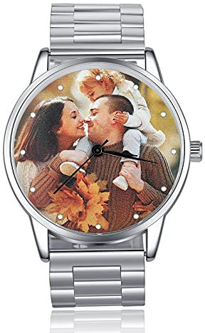 lorajewel Herrenuhren Personalisiert Name Datum Foto,Quarz Sport-Chronograph Mode Geschäft Wasserdicht Armbanduhren Betrachten Rostfreier Stahl Schwarz Für den Vatertag (Uhren#3)