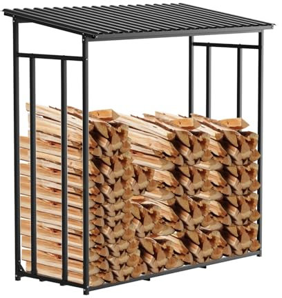 Ollewiellan Kaminholzregal Aussen Holzunterstand 185 x 70 x 185 cm Holzaufbewahrung Metall 2,3 m³ Anthrazit Kaminholzlager Stapelhilfe Aussen Brennholzregal Garten Kaminholzlager