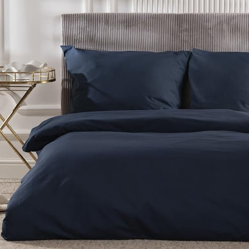 VEL VET HOME Bettwäsche 155x220 Baumwolle Dunkelblau Öko-Tex Made in EU 2-teilig Bettwäsche-Sets mit Reißverschluss 1x Bettbezug 155x220 cm + 1x Kissenbezug 80x80 cm