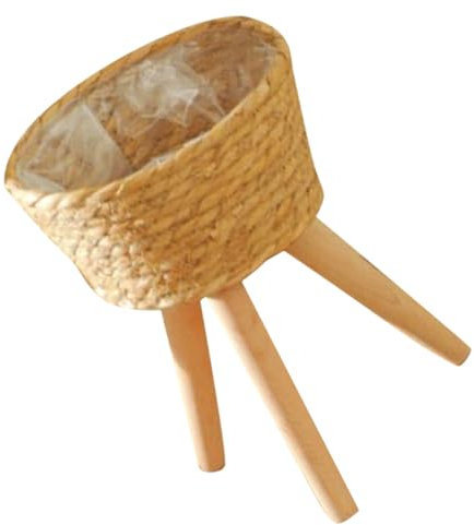 Levemolo Indoor Plant Pot Stand Wooden Flower Pot Base Woven Basket Rustic Planter Holder for Home