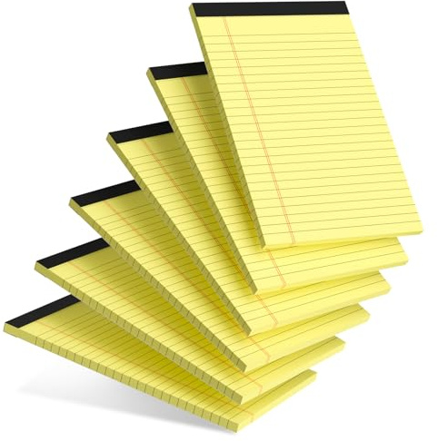 Kleine Notizblöcke, 12,7 x 20,3 cm, liniert, Papier, Notizblöcke, 5 x 8 Rechtsblöcke, perforiert, schmal, liniert, Gelb, 6 Stück