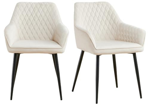 JYMTOM Esszimmerstühle 2er Set Küchenstühle Polsterstühle modernes Design Stühle mit Armlehne, Sitzfläche aus Samt, Gestell aus Metall, für Wohnzimmer, Schlafzimmer und Küche(2,Beige)