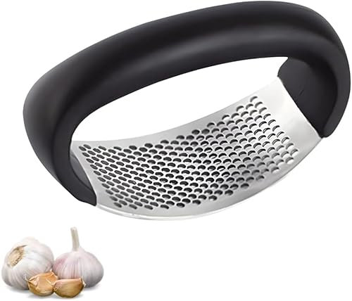 PARENCE.- Spremiaglio multifunzionale in acciaio inox - Macinaaglio piccolo e compatto con impugnatura ergonomica - 10,5x5cm, nero