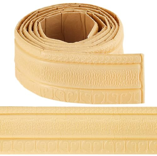 CRASPIRE 2.3mx8cm Peel and Stick Crown Wallpaper Border Molding Moccasin Yellow Self Adhesive Flexible 3D Baseboard Trim Mirror Sticky Wall Edging Base Line Foam for Hotel Bathroom Home DIY Decor