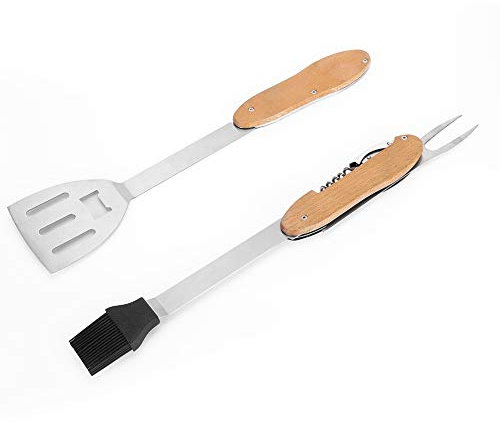 FLEXMAN 5 in 1 Grillwerkzeugset aus Edelstahl, Multifunktionales, Robustes Grillzubehör, Abnehmbares und Klappbares Grillwerkzeug, Grillwerkzeuge, Grillset, Grillzubehör