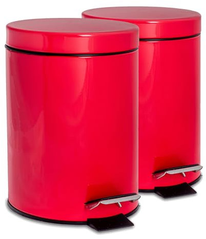 Harbour Housewares Round Stainless Steel Pedal Bins - 3 Litre - Red - 2x Slim Kitchen Bathroom Rubbish Trash Can Garbage Dustbin Bins with Lid