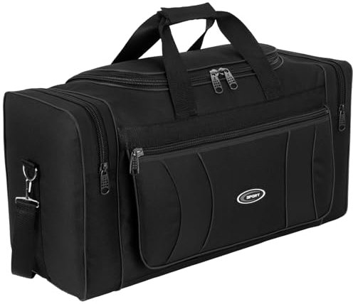 Sporttasche, Reisetasche und Fitnesstasche für Damen und Herren- Tainingstasche, Gym Bag (Schwarz, L 60 x B 24 x H 31 cm (ca.45 L))