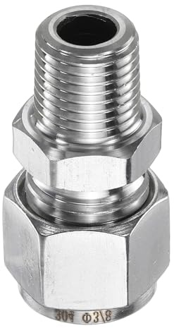 sourcing map Compression Fitting 3/8 Tube OD x 1/4 PT Male Thread Stainless Steel Straight Coupler Adapter Compression Tube Pipe Fitting Connector for Oil Gas Water