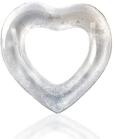 Weiss Herz Glitzer Schwimmring Schwimmreifen Aufblasbar Ring 90cm für Kinder Erwachsene,Dicke PVC Durchsichtig Pool Ring Aufblasbar Schwimmen Ring für Frauen Mädchen Schwimmbad Wasser Spielzeug Party