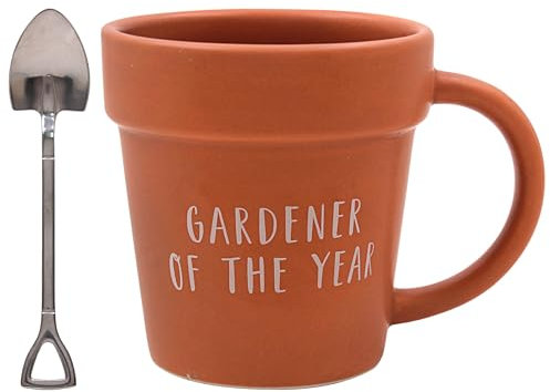 The Leonardo Collection Gardener of The Year Mug & Spoon Green Fingers, Tea and Coffee Mugs for Hot Drinks | Fine China Printed Mugs for Kitchen & Home | Reusable Ceramic Cups for Every Occasion