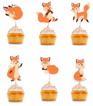 24 Stück Fuchs Cupcake Toppers Alles Gute zum Geburtstag Kuchen,Füchse Cupcake Dekorationen für Baby-Dusche Kinder Geburtstag Party Kuchen Dekorationen