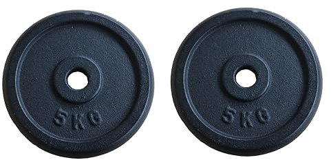 Cast Iron Weight Plates fit all standard 1 inch diameter bars Fitness Dumbbell Weights Set Bodybuilding Weight Lifting Home Gym Equipment (5kgs x 2 =10kgs)