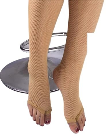JCXIOC Collants Fins Bas résille sans Doigts for Femmes, Collants à Orteils for Dames, Collants de Performance en Maille, Collants de Danse Fins pour Femme(Beige)