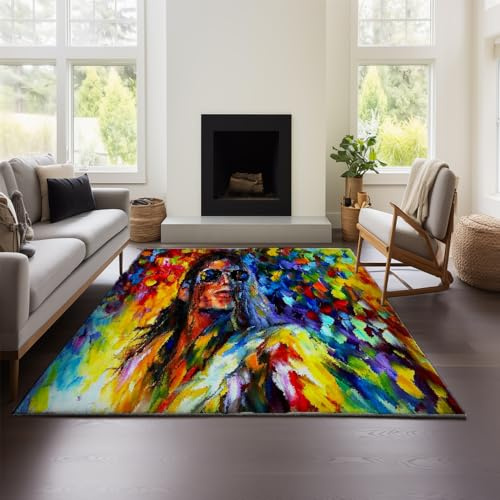 MeeTe Michael Jackson Teppich Wohnzimmer Groß – Maschinenwaschbarer – Rutschfester, Flauschiger Teppich Für Wohnzimmer Und Schlafzimmer (MJ 01,150x200 cm)