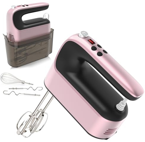 Yomelo Frullatore a immersione digitale elettrico a 9 velocità, potente motore CC da 400 W, miscelatore a mano elettrico a mano con scatola di immagazzinaggio a pressione, 5 accessori in acciaio inox