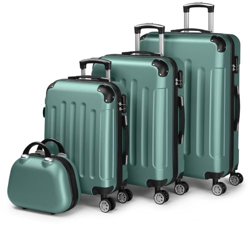 LALAHO Kofferset 4 teilig Hartschale, Koffer Set aus ABS, Reisekoffer mit Rollen Groß, Hartschalenkoffer Set, Koffer & Trolleys mit Kosmetikkoffer - Türkis