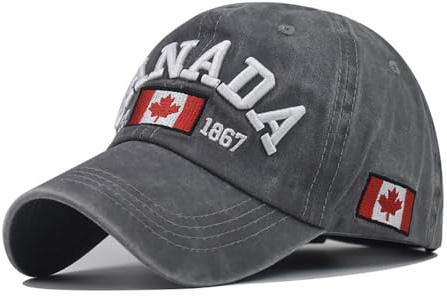 Baseballkappe mit Kanada-Flagge, bestickt, klassisch, Vintage, gewaschene Baumwolle, Unisex, Baseballkappe, Outdoor-Kappe