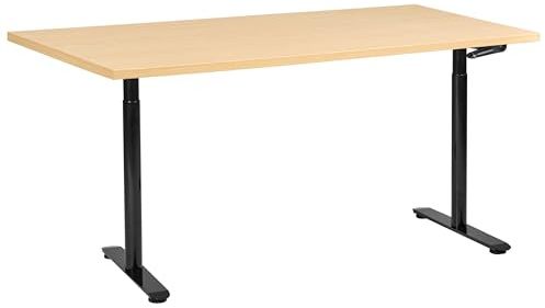 Beliani Manually Adjustable Standing Desk Modern Office Round Feet 160 x 72 cm Light Brown Top Black Steel Frame Destinas