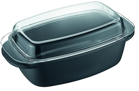 PFAS-freier Bräter aus Aluminiumguss mit Glasdeckel, 32 x 21 cm. Berndes