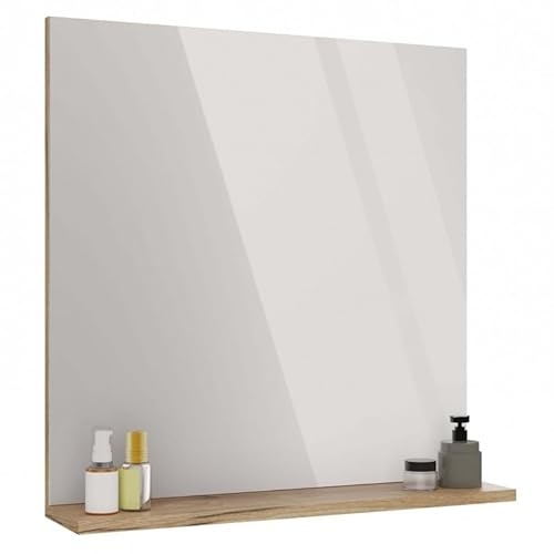 CDF Badezimmerspiegel Wandspiegel Rechteckig mit Ablage – Hängender Spiegel für Bad über Waschbecken zur Aufbewahrung von Kosmetik Hygieneartikeln – Modernes Design 60x61,5 Eiche Evoke