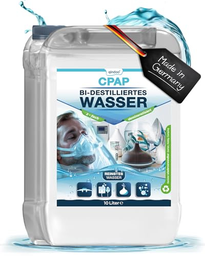 Qindoo 10L CPAP Wasser, Aqua Bidest, Bidestilliertes Wasser Rein 2-fach, 10 Liter Kanister