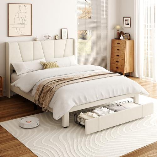 viplov Bett mit Stauraum 140 x 200,Doppelbett, Bettrahmen,Polsterbett mit Stauraum und Lattenrost, unktionsbett Bettgestell,Samt,beige
