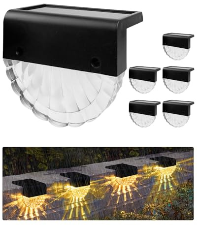 6 Pack Solar Fence Lights Outdoor, 9 Colors RGB Mode Solar Step Lights Outdoor, IP65 Waterproof Solar Deck Lights Outdoor, Auto On/Off, Solar Outdoor Lights for Garden, Stairs, Yard, Patio and Fence