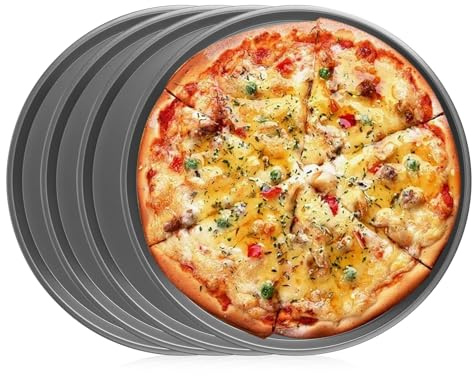 4 Stück Pizzablech Rund 28 cm, Pizzateller, Pizzabrett, Antihaftbeschichtet | Hitzebeständig, Knusperblech, Aus Stahl, Pizza Blech für pizzaofen bis 230 Grad