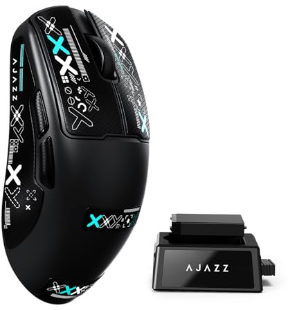 A.JAZZ AJ159 V2 Souris De Jeu Sans Fil Avec Batterie Interchangeable, Deux Modules 300mAh Et Socle De Charge, 54g Ultra Léger, Capteur 32000DPI Adapté Aux Ordinateurs PC Et Mac (Noir 2)