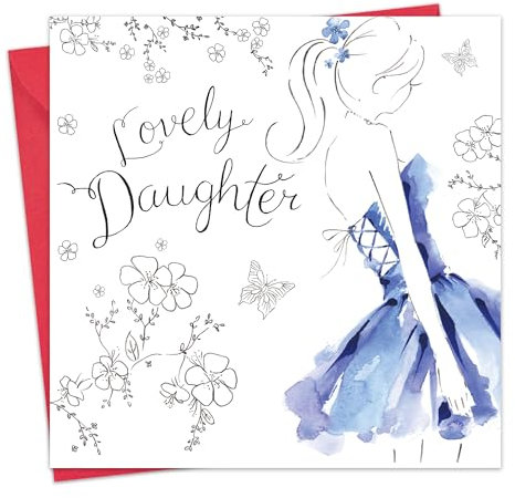 Twizler Geburtstagskarte für Tochter mit Swarovski Crystal Finish, Silberfolie und einzigartigem Aquarell-Effekt - Partykleid - Geburtstagskarte für sie