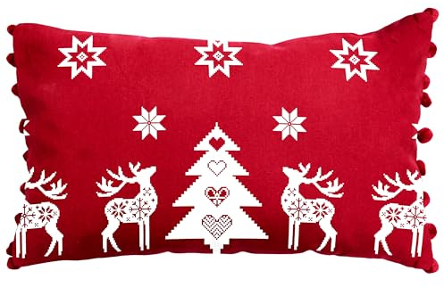 Ragged Rose Rudolph-Cuscino Natalizio Rosso, Cotone, 30 x 50 CMS