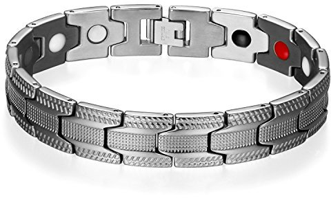 JewelryWe Schmuck Herren Magnetarmband + Link Removal Tool, 14mm Edelstahl Klassiker Link Magnetisch Armreif Magnete Armband Armkette, Silber