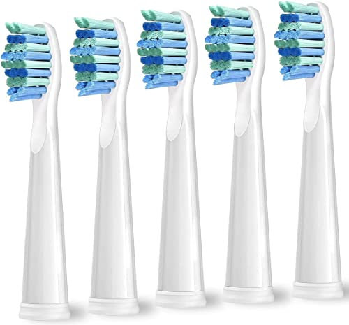 Teeteck Replacement Toothbrush Heads Compatible with Fairywill 507/508/D1/D3/D7/D8/515/551/917/959/2011, Seago E9/SG-507/SG-958, White, 5 Count