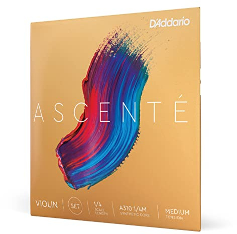 D'Addario Ascente Violin Strings - Violin Strings with Ball Ends, Synthetic Core - A310 1/4M - Full Set - 1/4 Scale - Medium Tension