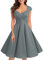 Bbonlinedress Robe Femme de Soirée Cocktail Vintage Femme Chic Courte pour Mariage Invité Gala Fête Témoin Anniversaire Col Carré Grey S
