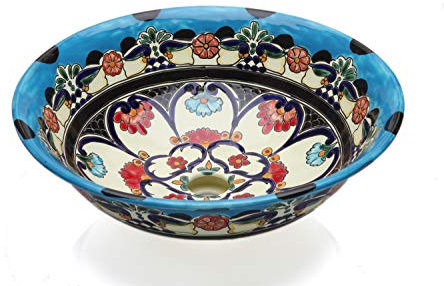 La Reina - Mexikanisches Waschbecken aus Keramik in Blau - Cerames | Waschschale 40,5 cm x 15 cm | Aufsatzwaschbecken aus Mexiko für Badezimmer, Gäste WC, Toiletten