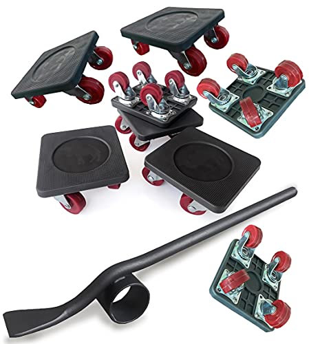 PULLEY Rollen für Möbel Lifter, Möbel Transportroller Set mit 8 Stück Bewegen Sliders, Gummiräder 2 Bremse, Schwere Möbelroller Verschieben Werkzeuge Max for 600KG, 360 Grad Drehbar Pads