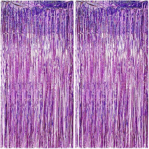 2er Pack Folienfransen Vorhang, Lila Lametta Metallic Vorhänge Foto Hintergrund für Hochzeit Verlobung Brautdusche Geburtstag Bachelorette Party Bühnendekor (3,28 ft x 6,56 ft)