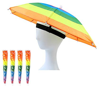 OMUKY Regenschirm Hut klein Sonnenschirm Hut Faltbarer Wasserdicht Kopfschirm Kinder Erwachsene Angelschirme Camping Wandern Outdoor Angeln(Stripes, 4 Pack)