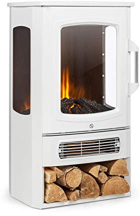 Klarstein Bormio Panorama - Electric Fire, Electric Fireplace, Electric Fire Place, Heating upto 2000W, 3 Part Panoramic Window, Thermostat, Overheating Protection, Storage Space, White