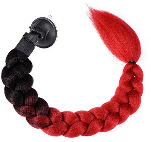 F FIERCE CYCLE Helmdekor Pigtail Braid Saugnapf für Motorrad Rot Schwarz