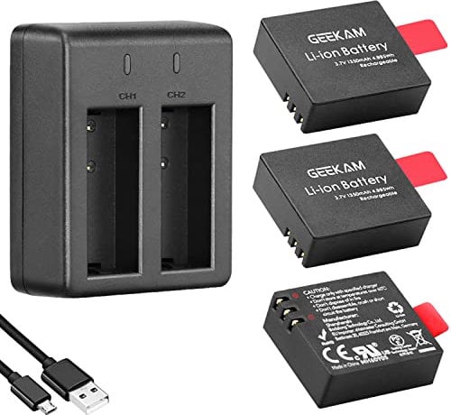 Action Camera Battery Pack, 1350mAh Rechargeable Battery(3-pack) with USB Dual Charger for Sports Camera, Compatible with AKASO EK7000/CAMPARK/Crosstour/APEMAN/sj4000 and more