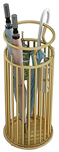Schirmständer Goldener Metall-Regenschirm-Stand, Hotel-Büro-Café-Eingang Dekoration Regenschirm-Ständer mit 4 Haken, Cane Cue-Regenschirm Aufbewahrungs-Eimer (Color : Gold)