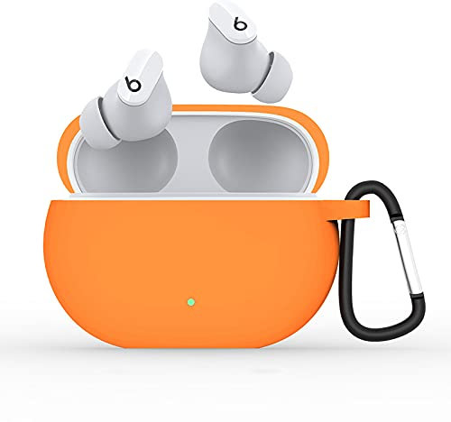BoLuo Case for Beats Studio Buds with Carabiner,Silicone Anti-fall Earphone Cover Skin,Protective Cover Scratch Proof&Shockproof Shell for Beats Studio Buds Wireless Bluetooth Earphone (orange)