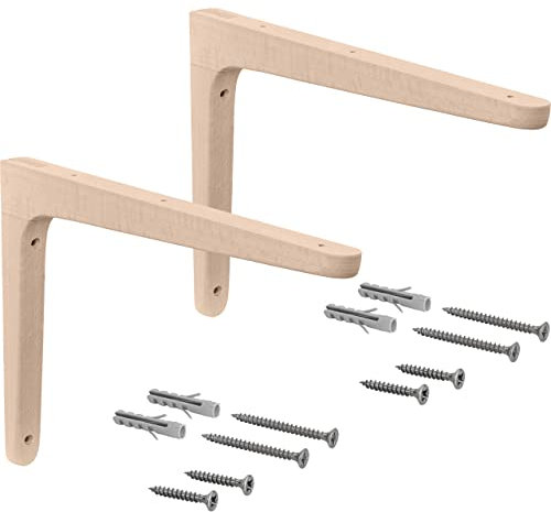 Gedotec Holzkonsole aus Buche | 2 Stück Regalwinkel aus massivem Naturholz | 300 x 200 mm | TAUM | paarweise Tragkraft bis 45 kg | Regal-Halter geeignet für Bücherregale | Schwerlastträger Wandregale