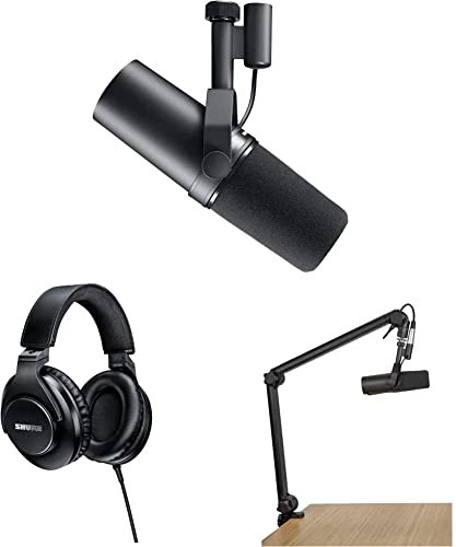 Shure SM7B Vocal Dynamic Microphone + SRH440A Headphones + Gator 3000 Boom Stand for Broadcast, Podcast & Recording, XLR Studio Mic, Wide-Range Frequency, Warm & Smooth Sound, Detachable Windscreen