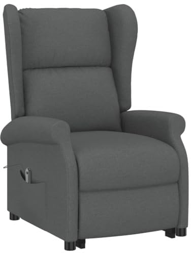 vidaXL Aufstehsessel, Elektrischer Sessel mit Aufstehhilfe, Relaxsessel mit Liegefunktion, Verstellbarer Fernsehsessel Ohrensessel, Dunkelgrau Stoff