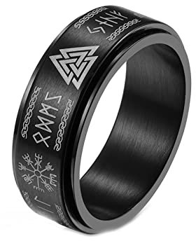 Mesnt Damen Ringe Schwarz, Keltische Rune Fidget Spinner Ring Schwarz Größe 52 (16.6)